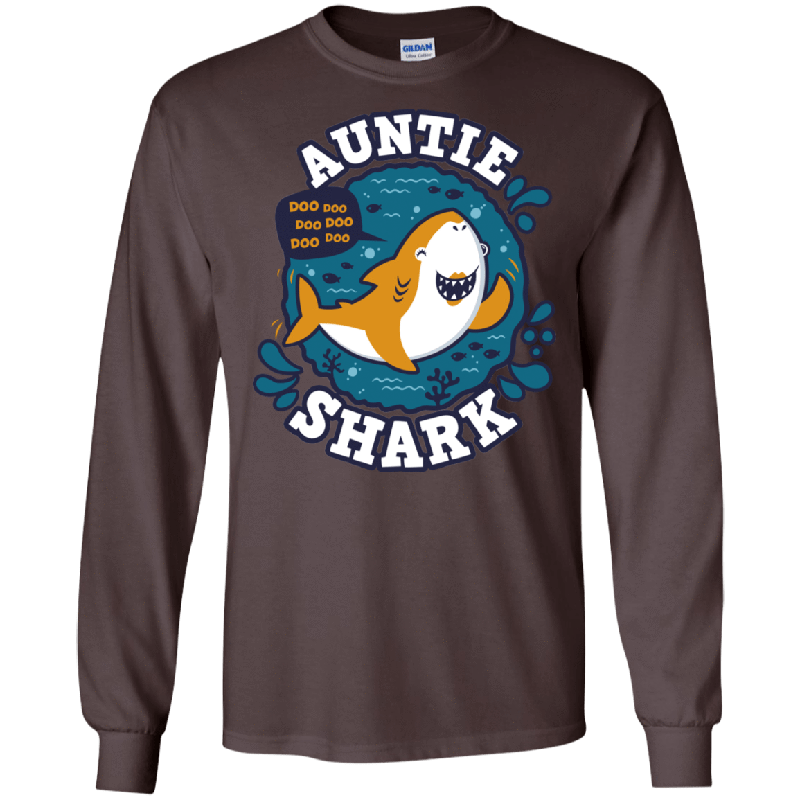 T-Shirts Dark Chocolate / S Shark Family Trazo - Auntie Men's Long Sleeve T-Shirt