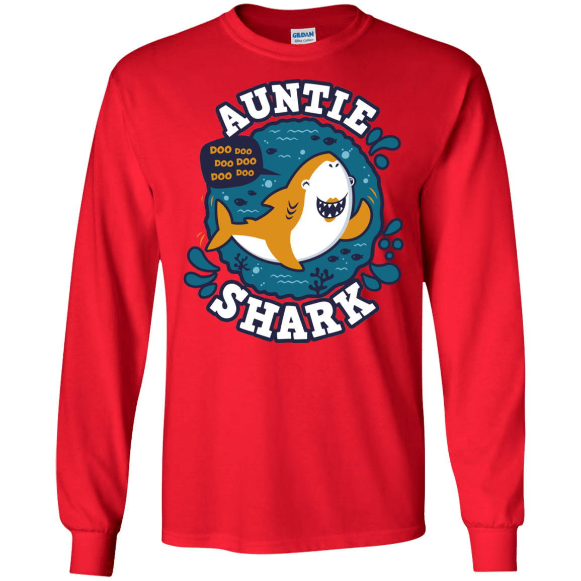 T-Shirts Red / S Shark Family Trazo - Auntie Men's Long Sleeve T-Shirt