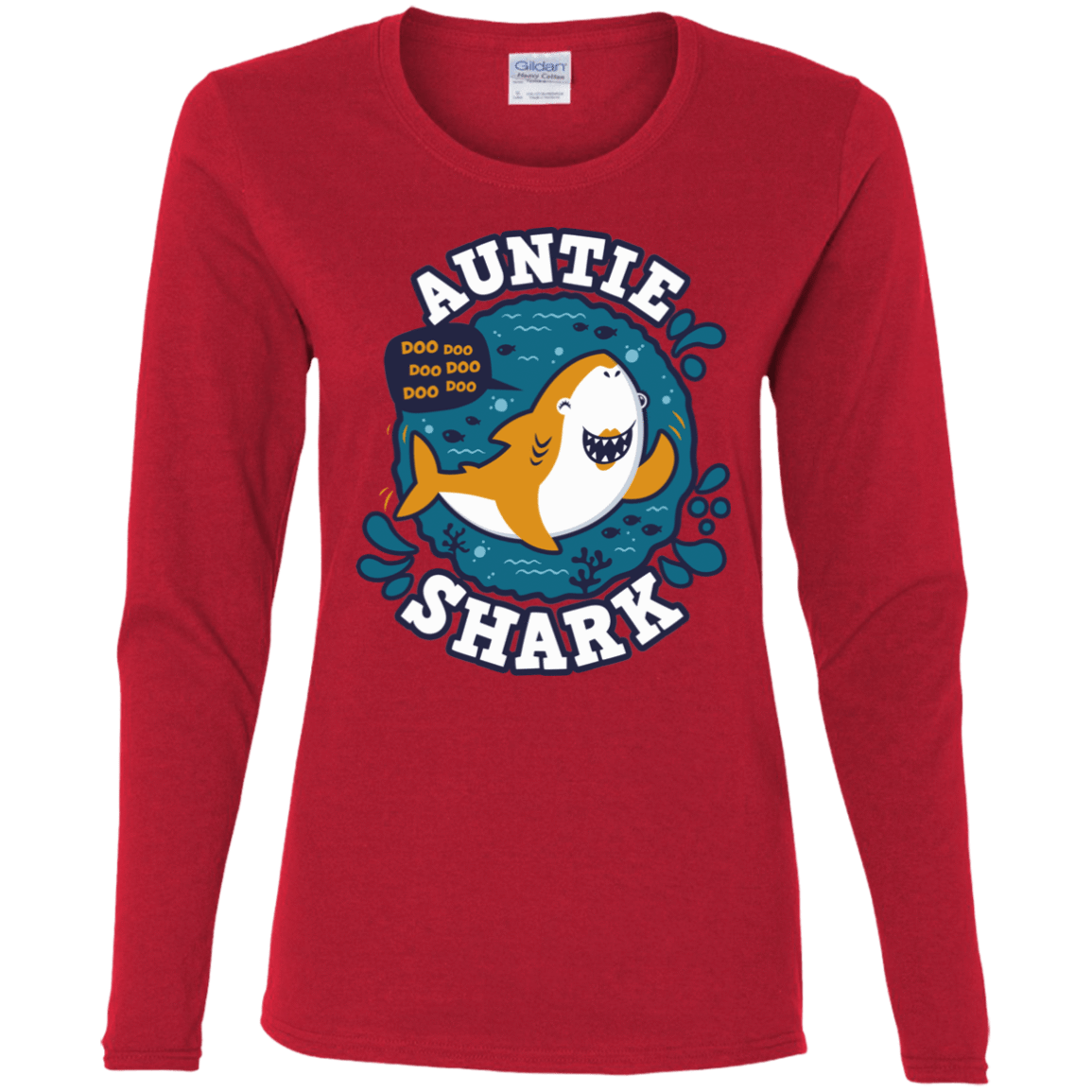 T-Shirts Red / S Shark Family Trazo - Auntie Women's Long Sleeve T-Shirt