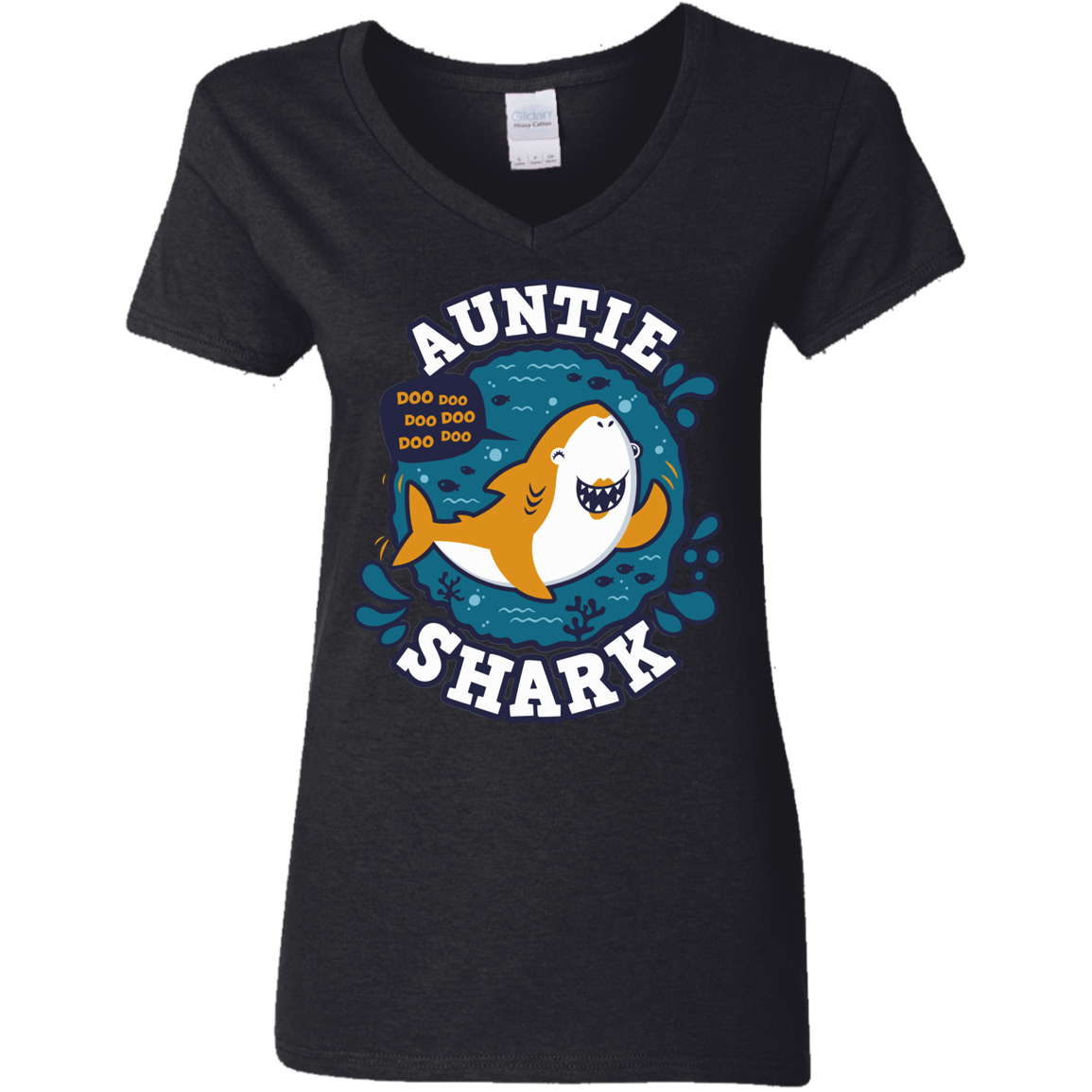 T-Shirts Black / S Shark Family Trazo - Auntie Women's V-Neck T-Shirt