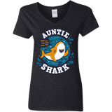 T-Shirts Black / S Shark Family Trazo - Auntie Women's V-Neck T-Shirt