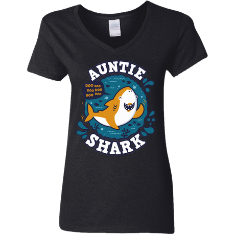 T-Shirts Black / S Shark Family Trazo - Auntie Women's V-Neck T-Shirt