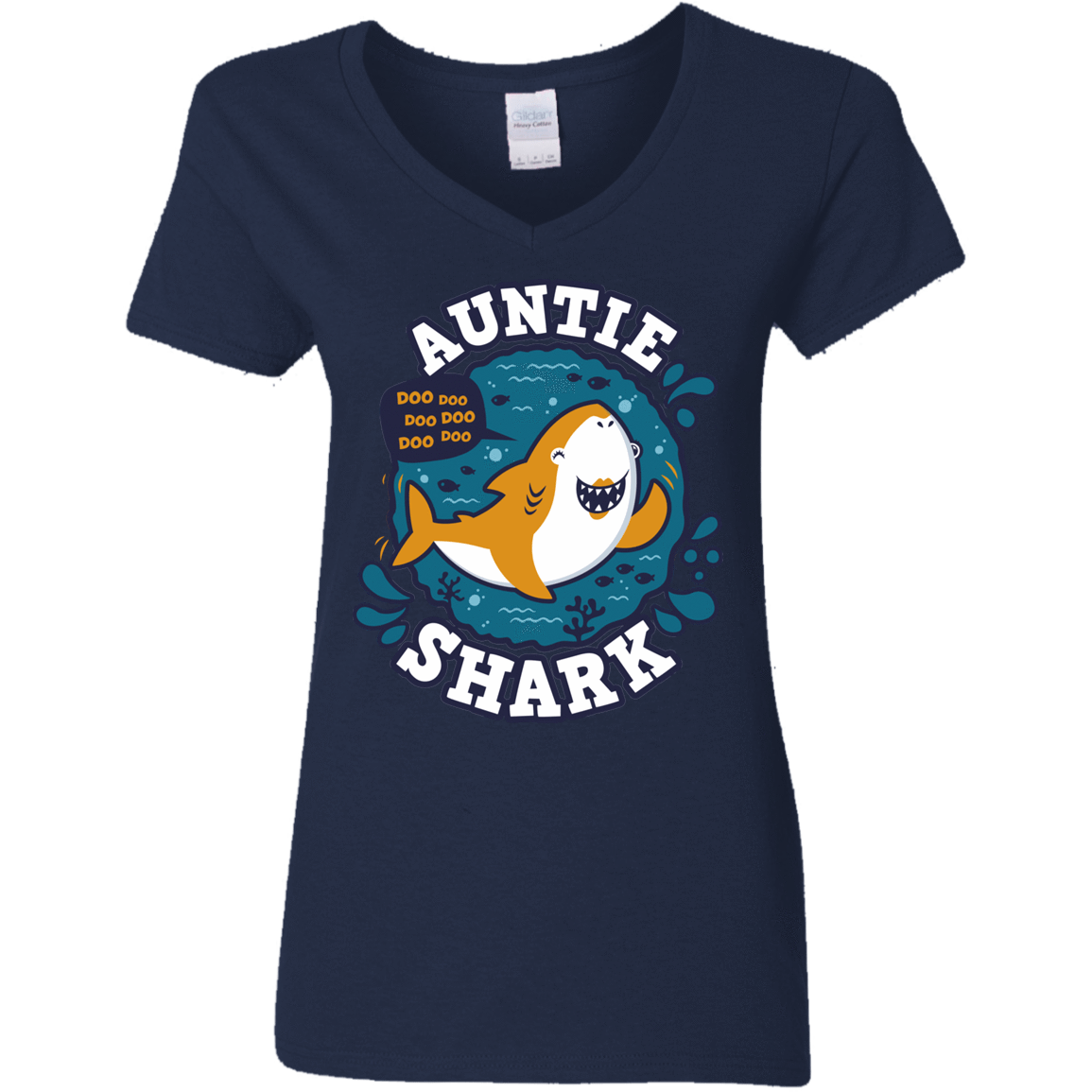 T-Shirts Navy / S Shark Family Trazo - Auntie Women's V-Neck T-Shirt