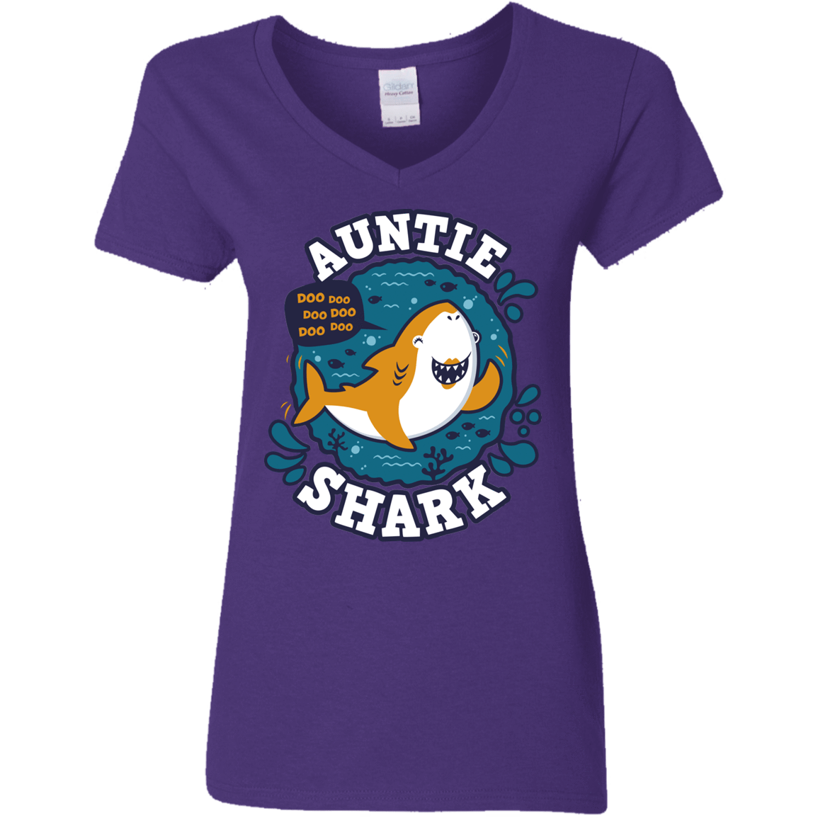 T-Shirts Purple / S Shark Family Trazo - Auntie Women's V-Neck T-Shirt