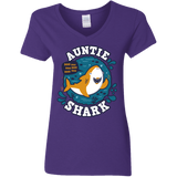 T-Shirts Purple / S Shark Family Trazo - Auntie Women's V-Neck T-Shirt