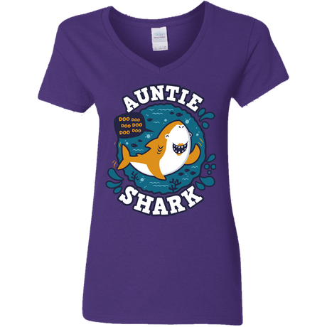 T-Shirts Purple / S Shark Family Trazo - Auntie Women's V-Neck T-Shirt