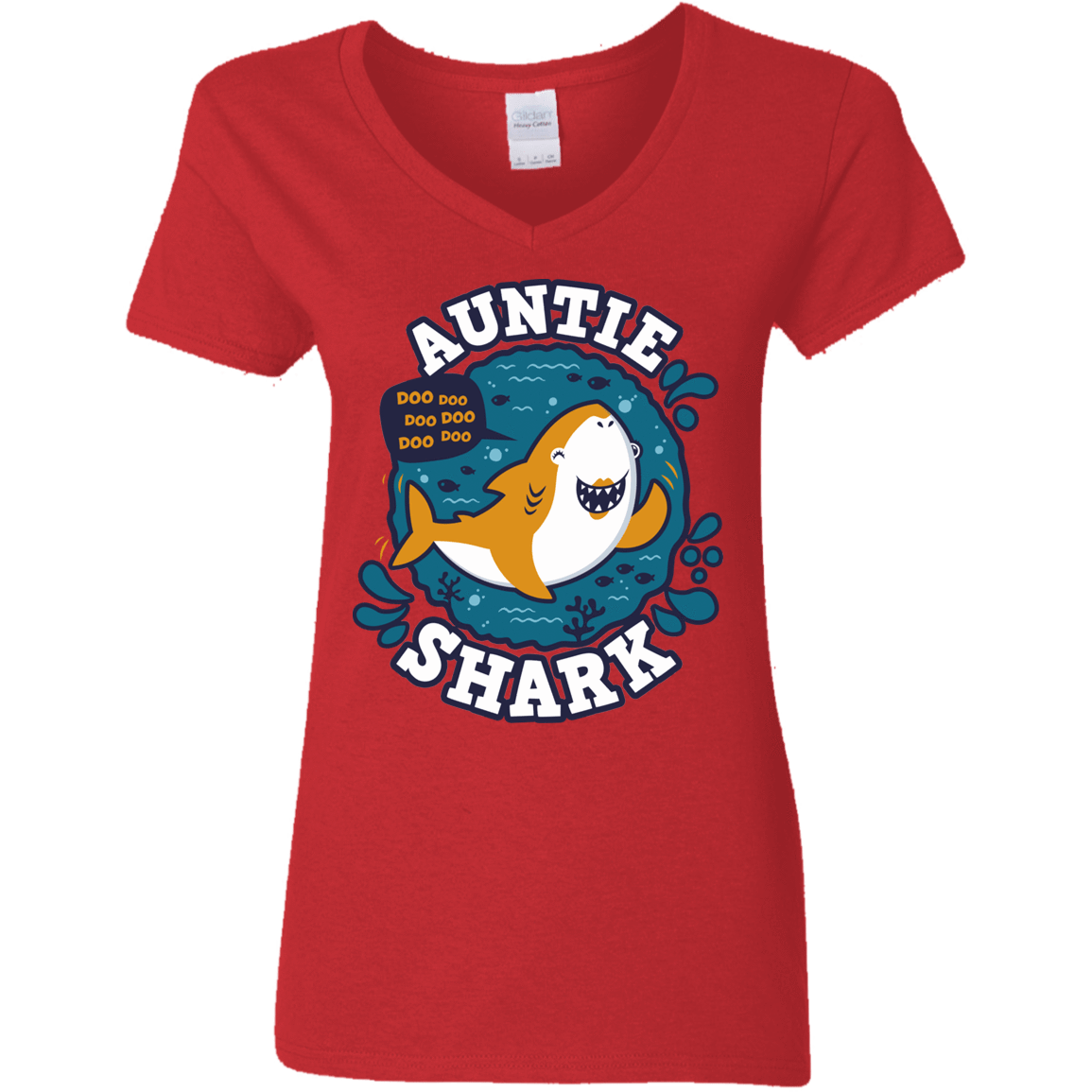 T-Shirts Red / S Shark Family Trazo - Auntie Women's V-Neck T-Shirt