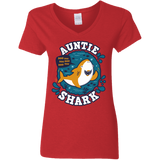 T-Shirts Red / S Shark Family Trazo - Auntie Women's V-Neck T-Shirt