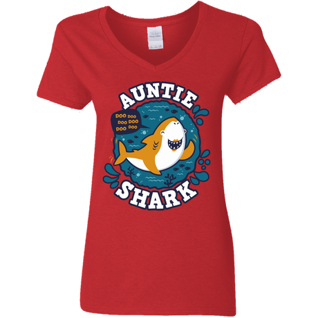 T-Shirts Red / S Shark Family Trazo - Auntie Women's V-Neck T-Shirt