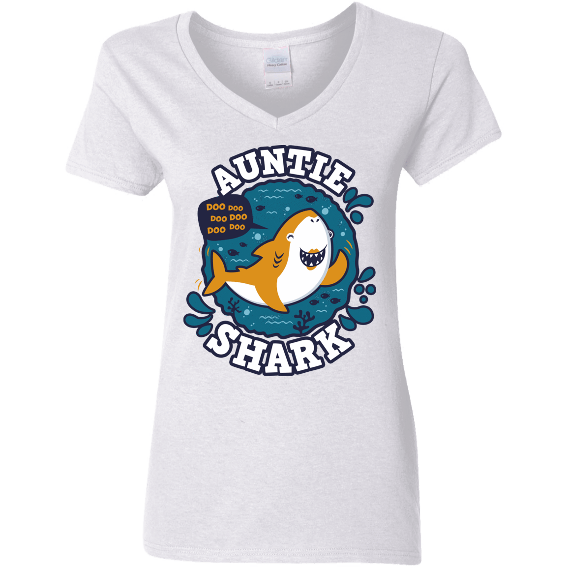 T-Shirts White / S Shark Family Trazo - Auntie Women's V-Neck T-Shirt