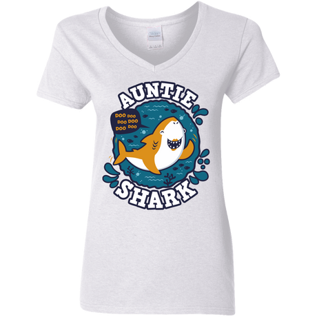 T-Shirts White / S Shark Family Trazo - Auntie Women's V-Neck T-Shirt