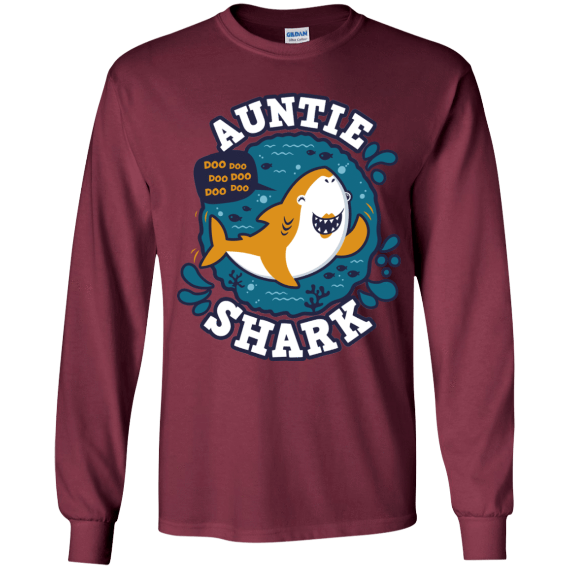 T-Shirts Maroon / YS Shark Family Trazo - Auntie Youth Long Sleeve T-Shirt