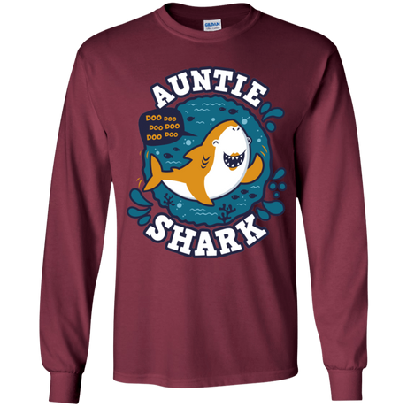 T-Shirts Maroon / YS Shark Family Trazo - Auntie Youth Long Sleeve T-Shirt