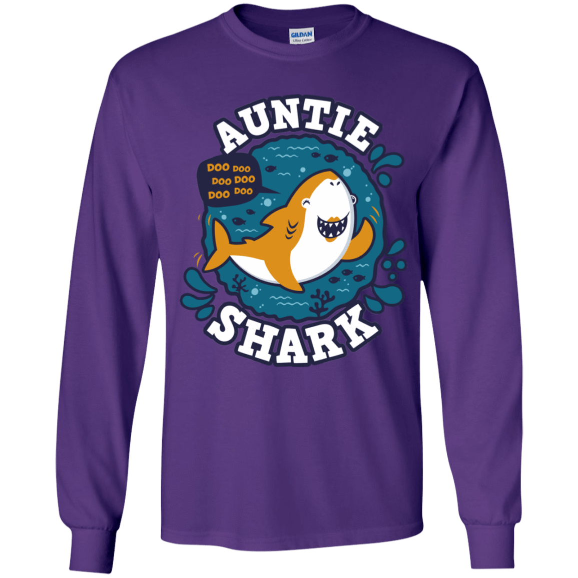 T-Shirts Purple / YS Shark Family Trazo - Auntie Youth Long Sleeve T-Shirt