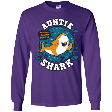 T-Shirts Purple / YS Shark Family Trazo - Auntie Youth Long Sleeve T-Shirt