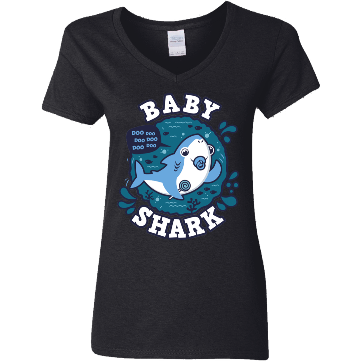 T-Shirts Black / S Shark Family trazo - Baby Boy chupete Women's V-Neck T-Shirt