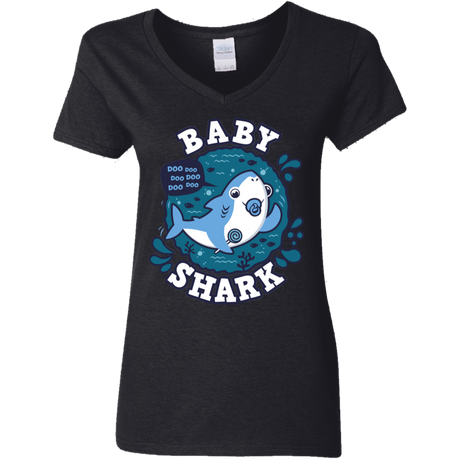 T-Shirts Black / S Shark Family trazo - Baby Boy chupete Women's V-Neck T-Shirt