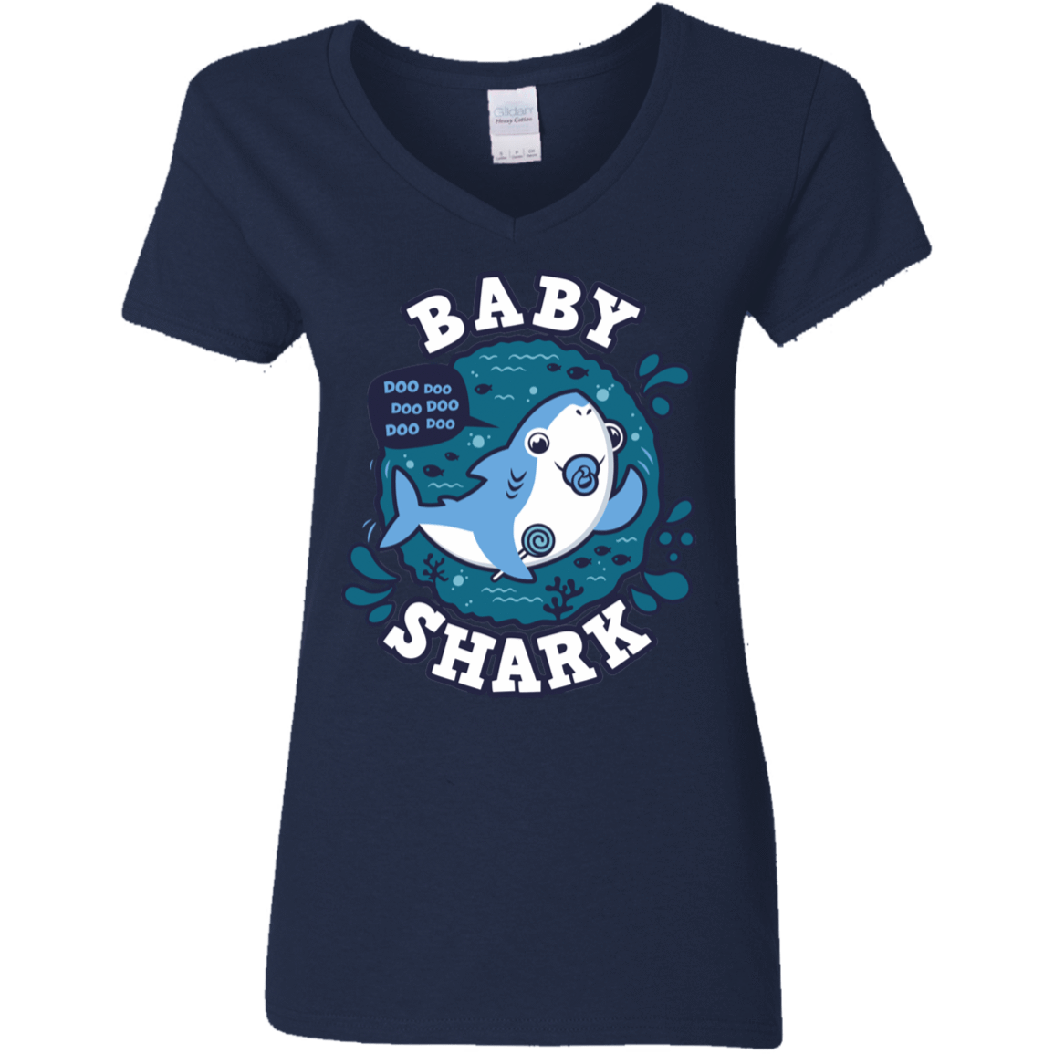 T-Shirts Navy / S Shark Family trazo - Baby Boy chupete Women's V-Neck T-Shirt