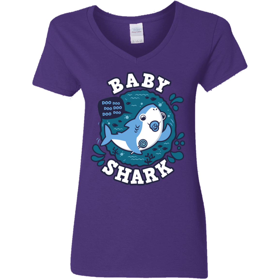 T-Shirts Purple / S Shark Family trazo - Baby Boy chupete Women's V-Neck T-Shirt