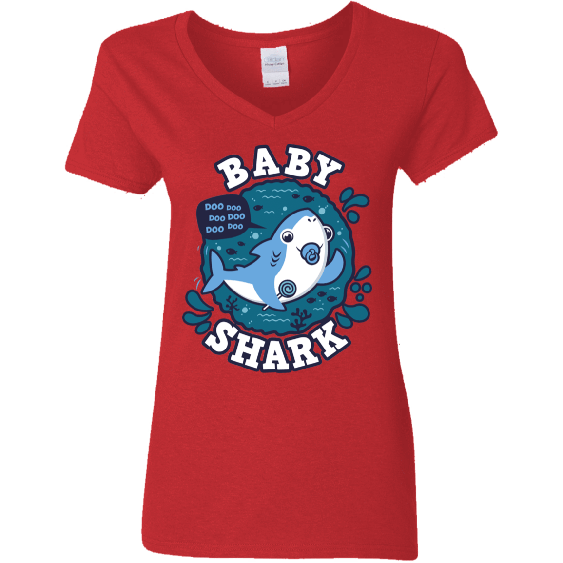 T-Shirts Red / S Shark Family trazo - Baby Boy chupete Women's V-Neck T-Shirt