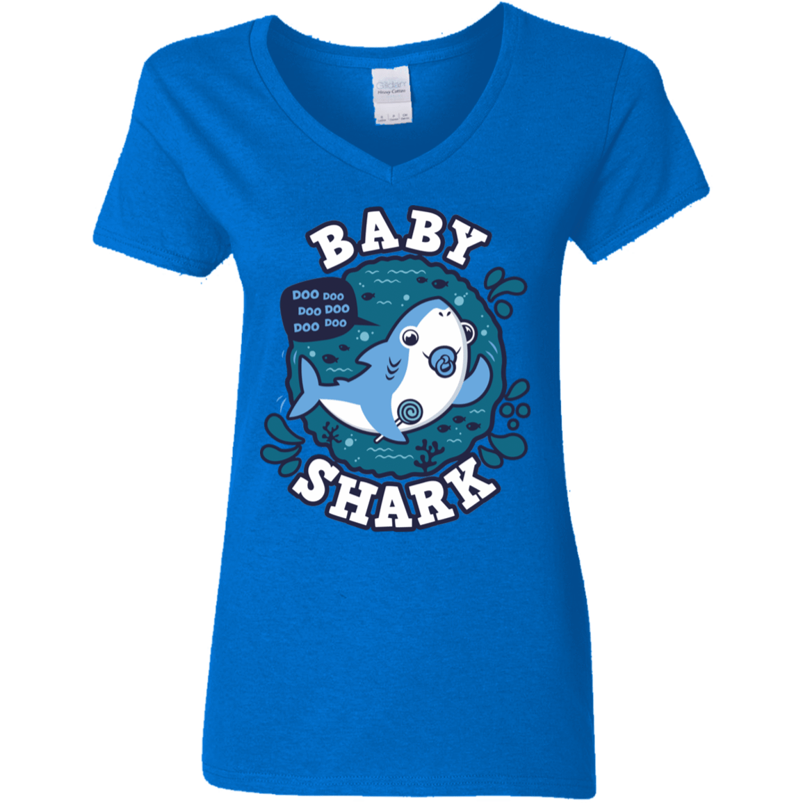 T-Shirts Royal / S Shark Family trazo - Baby Boy chupete Women's V-Neck T-Shirt