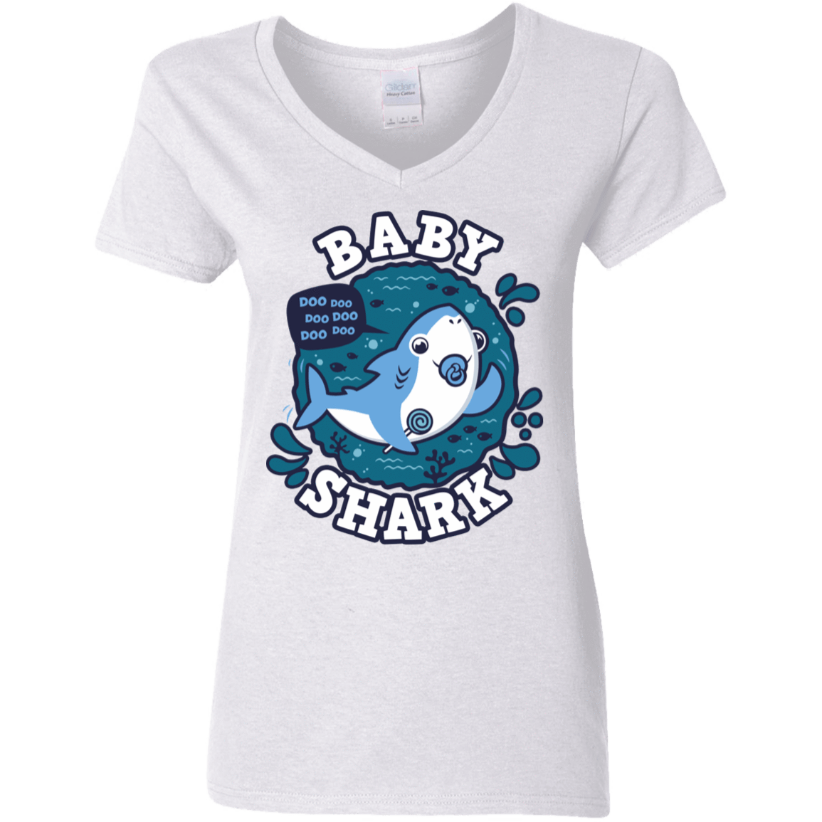 T-Shirts White / S Shark Family trazo - Baby Boy chupete Women's V-Neck T-Shirt