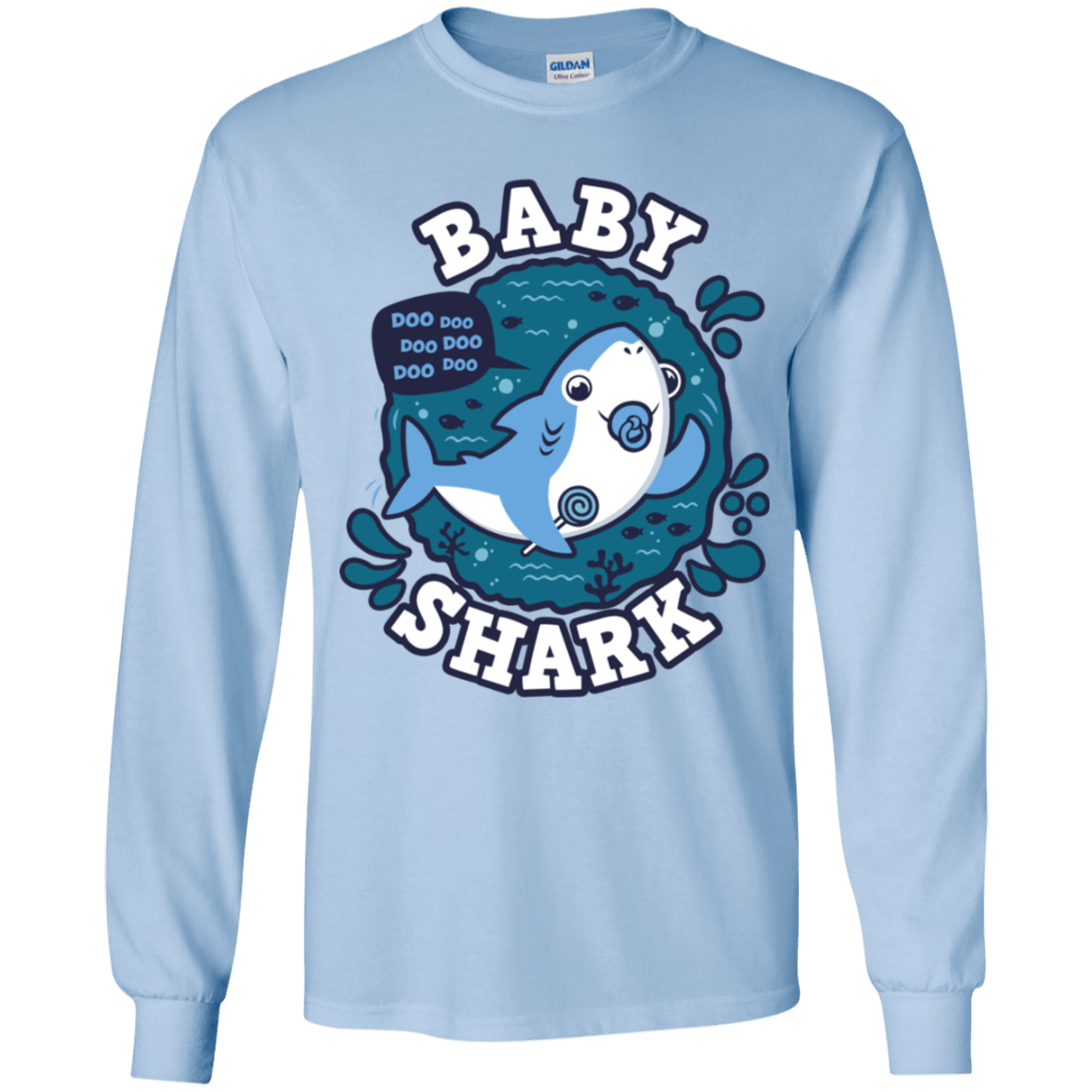 T-Shirts Light Blue / YS Shark Family trazo - Baby Boy chupete Youth Long Sleeve T-Shirt