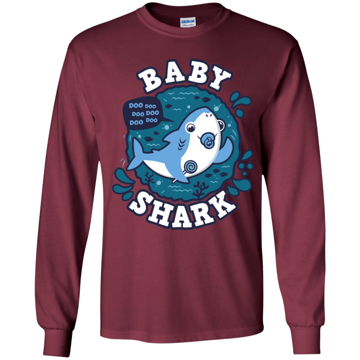 T-Shirts Maroon / YS Shark Family trazo - Baby Boy chupete Youth Long Sleeve T-Shirt