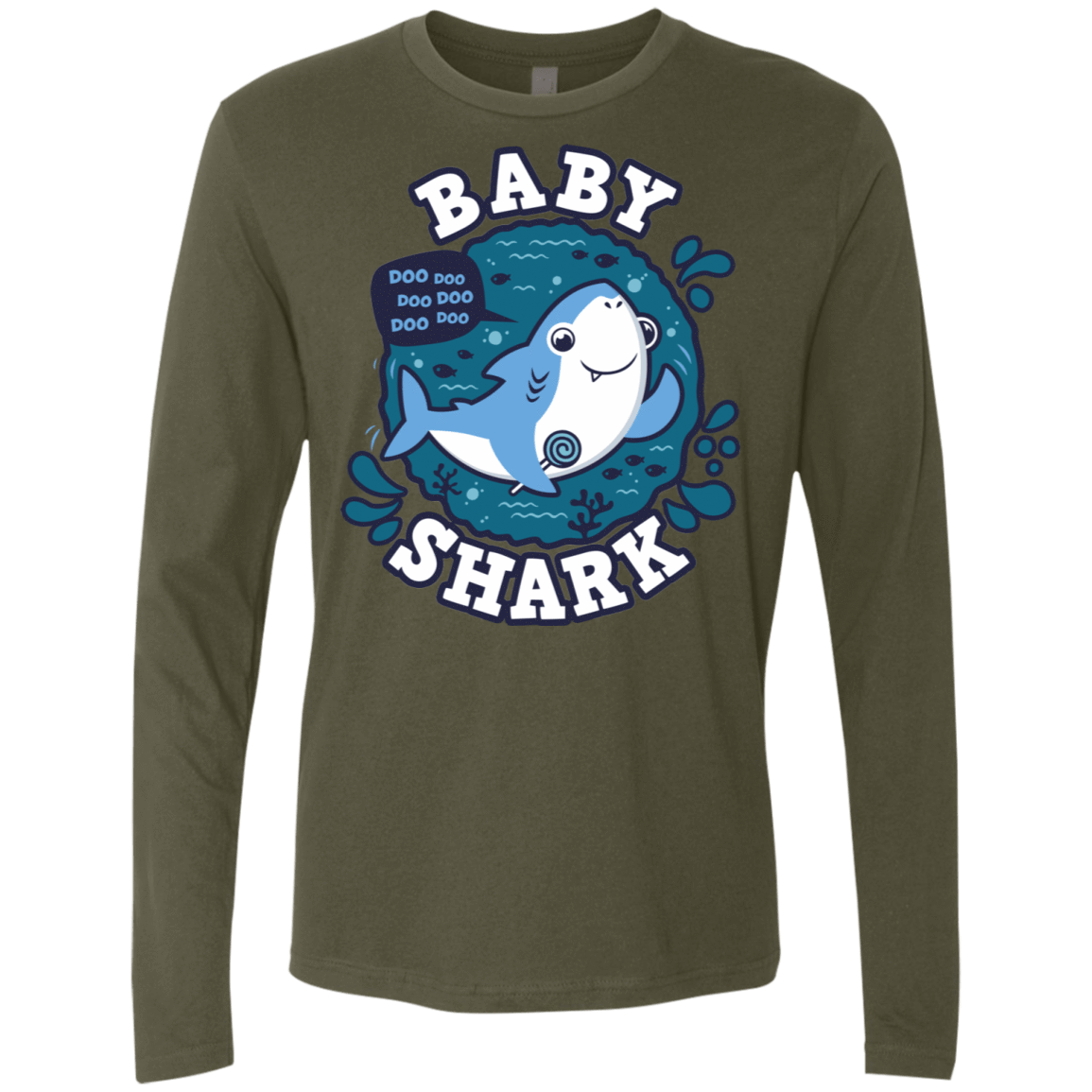 T-Shirts Military Green / S Shark Family trazo - Baby Boy Men's Premium Long Sleeve