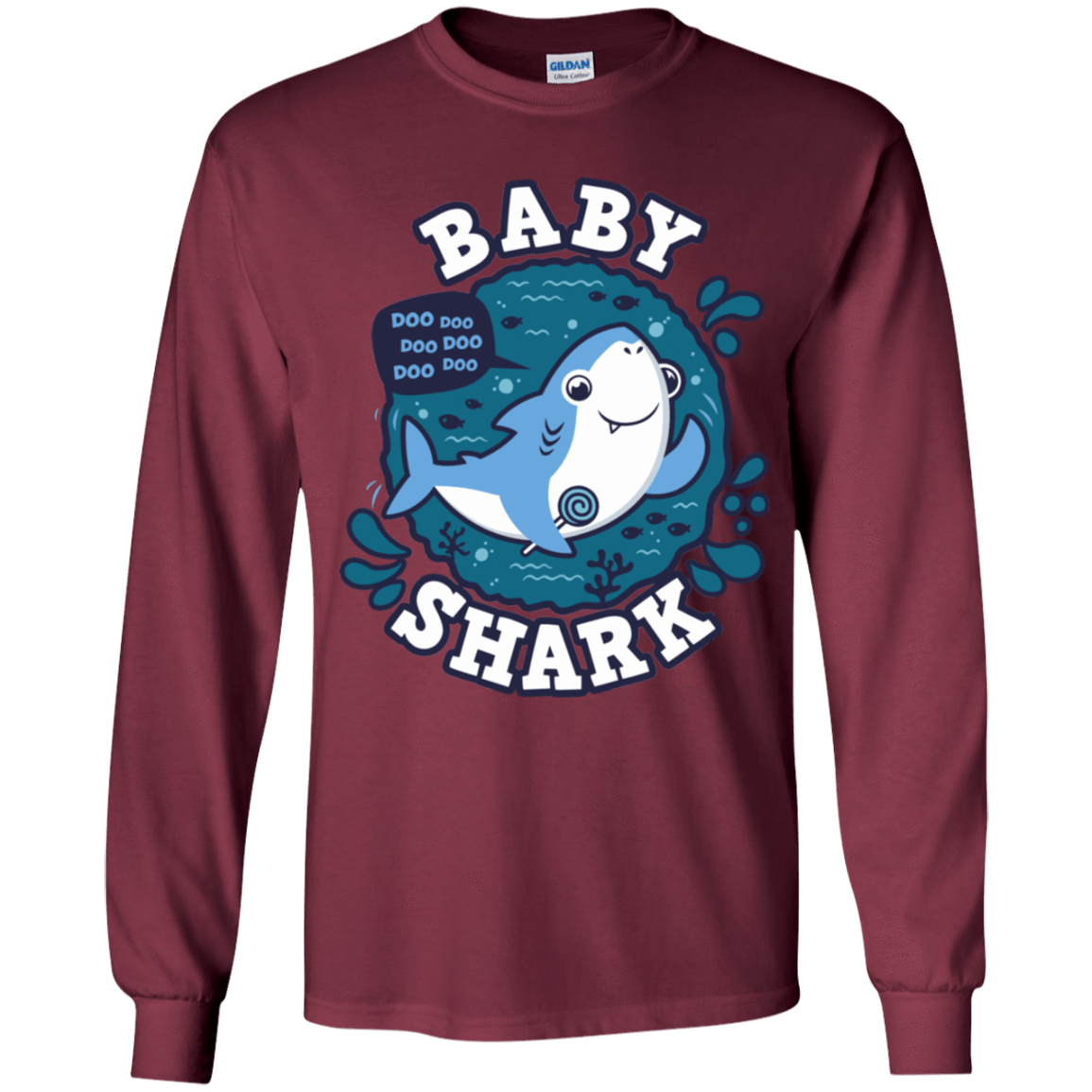 T-Shirts Maroon / YS Shark Family trazo - Baby Boy Youth Long Sleeve T-Shirt