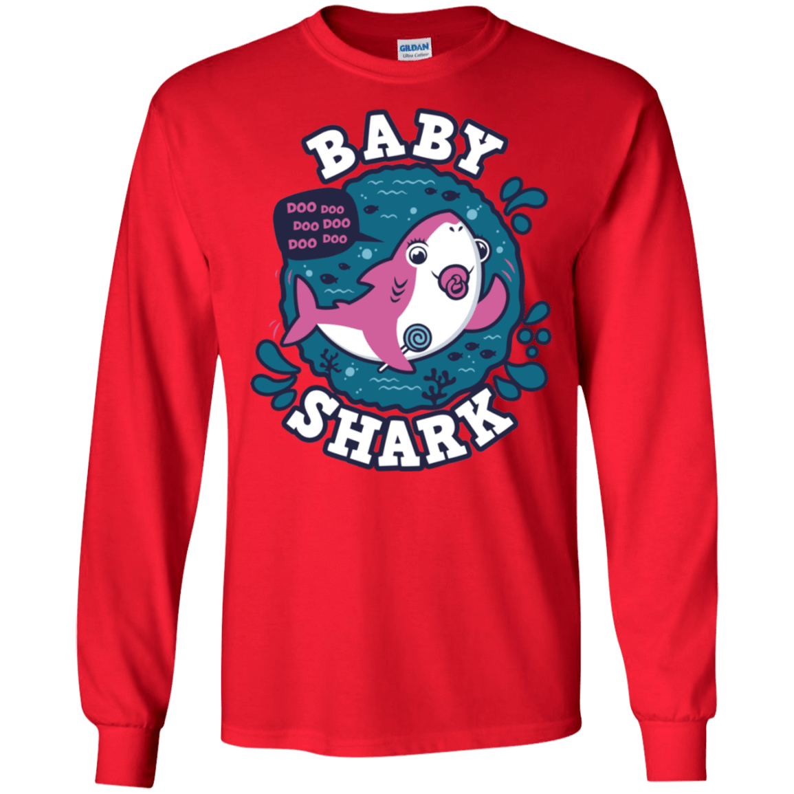 T-Shirts Red / S Shark Family trazo - Baby Girl chupete Men's Long Sleeve T-Shirt