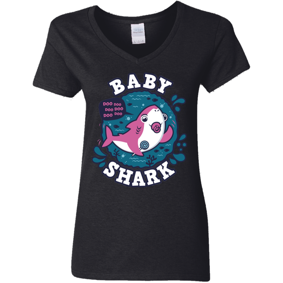 T-Shirts Black / S Shark Family trazo - Baby Girl chupete Women's V-Neck T-Shirt