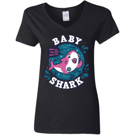 T-Shirts Black / S Shark Family trazo - Baby Girl chupete Women's V-Neck T-Shirt