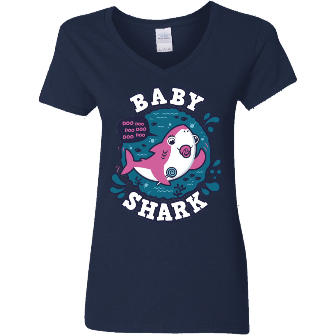 T-Shirts Navy / S Shark Family trazo - Baby Girl chupete Women's V-Neck T-Shirt