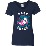 T-Shirts Navy / S Shark Family trazo - Baby Girl chupete Women's V-Neck T-Shirt