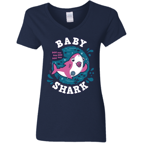 T-Shirts Navy / S Shark Family trazo - Baby Girl chupete Women's V-Neck T-Shirt