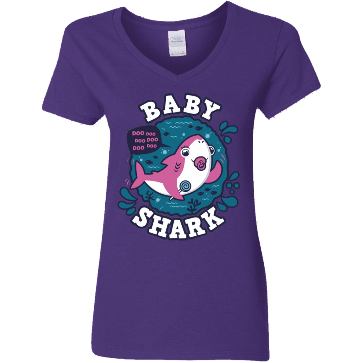 T-Shirts Purple / S Shark Family trazo - Baby Girl chupete Women's V-Neck T-Shirt