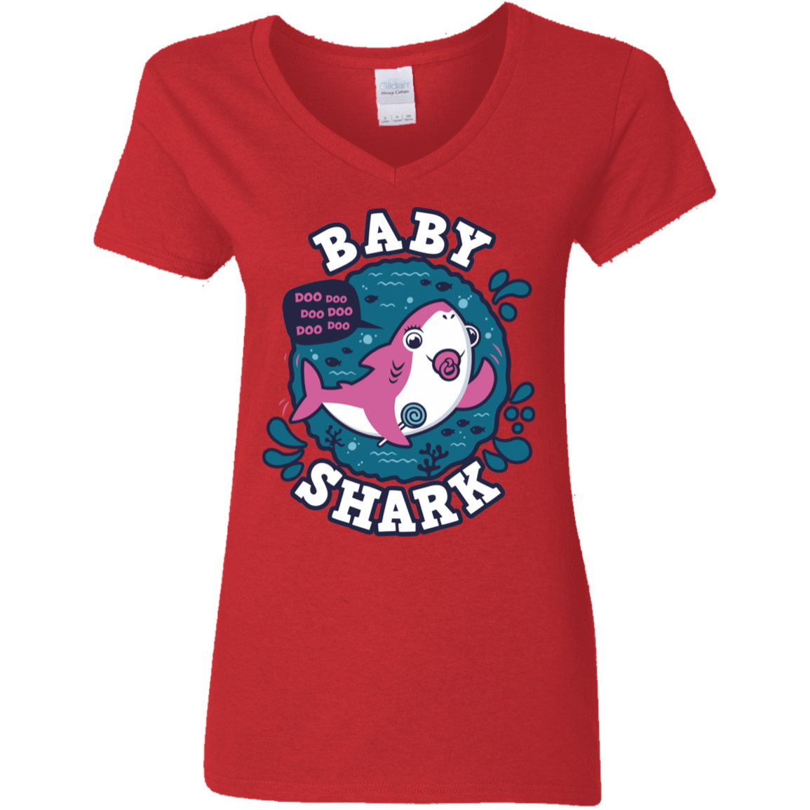 T-Shirts Red / S Shark Family trazo - Baby Girl chupete Women's V-Neck T-Shirt