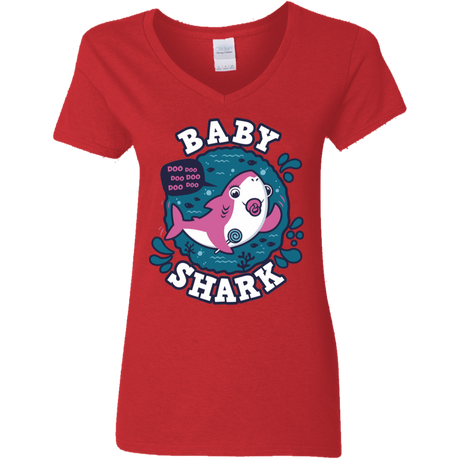 T-Shirts Red / S Shark Family trazo - Baby Girl chupete Women's V-Neck T-Shirt