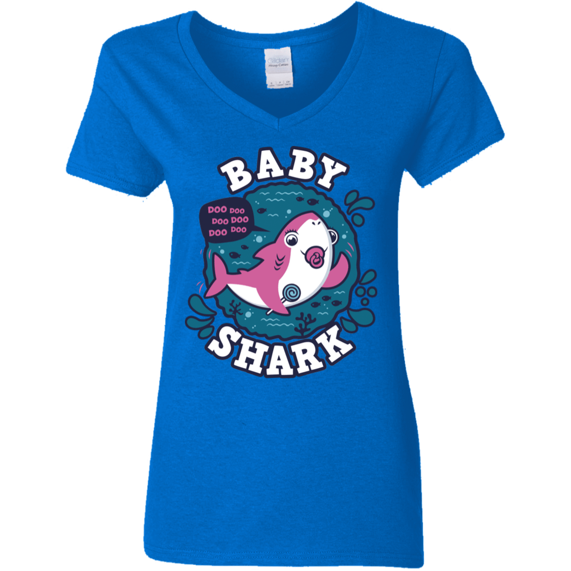 T-Shirts Royal / S Shark Family trazo - Baby Girl chupete Women's V-Neck T-Shirt