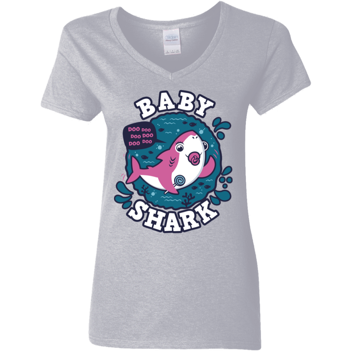 T-Shirts Sport Grey / S Shark Family trazo - Baby Girl chupete Women's V-Neck T-Shirt