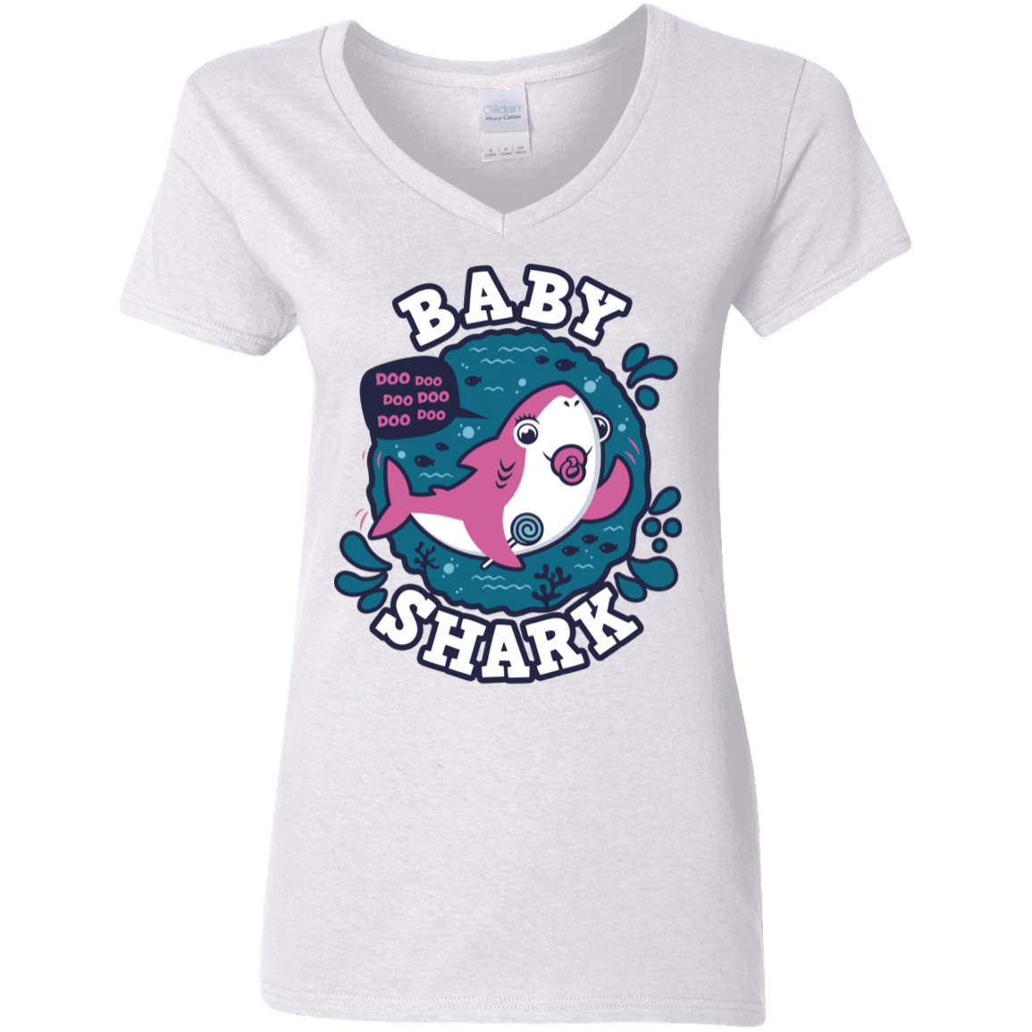 T-Shirts White / S Shark Family trazo - Baby Girl chupete Women's V-Neck T-Shirt