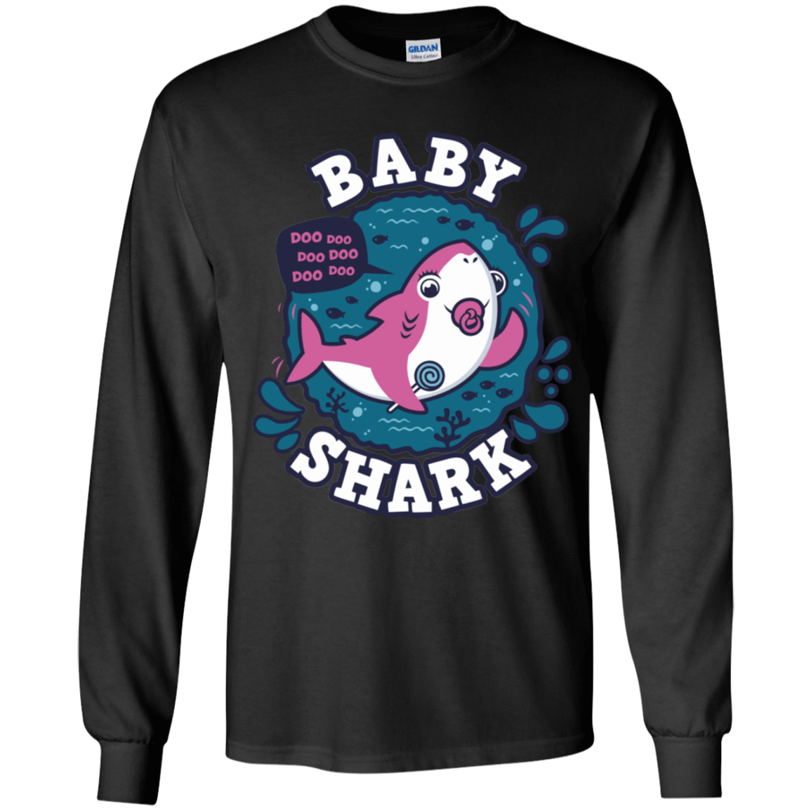 T-Shirts Black / YS Shark Family trazo - Baby Girl chupete Youth Long Sleeve T-Shirt