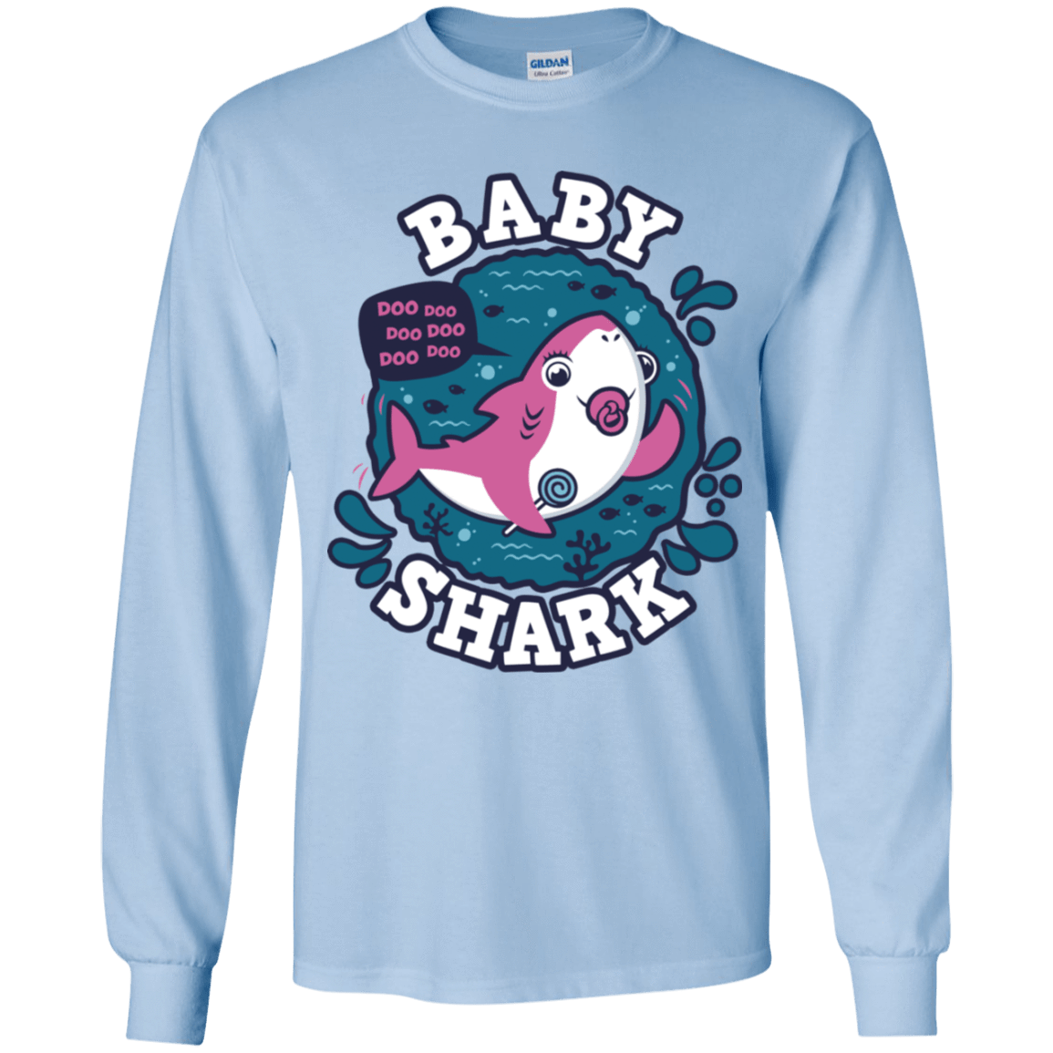 T-Shirts Light Blue / YS Shark Family trazo - Baby Girl chupete Youth Long Sleeve T-Shirt