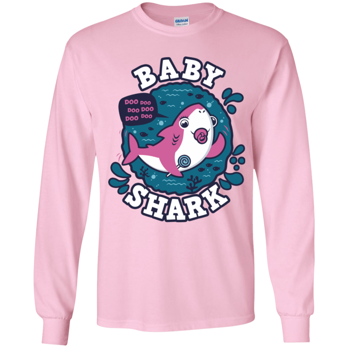 T-Shirts Light Pink / YS Shark Family trazo - Baby Girl chupete Youth Long Sleeve T-Shirt