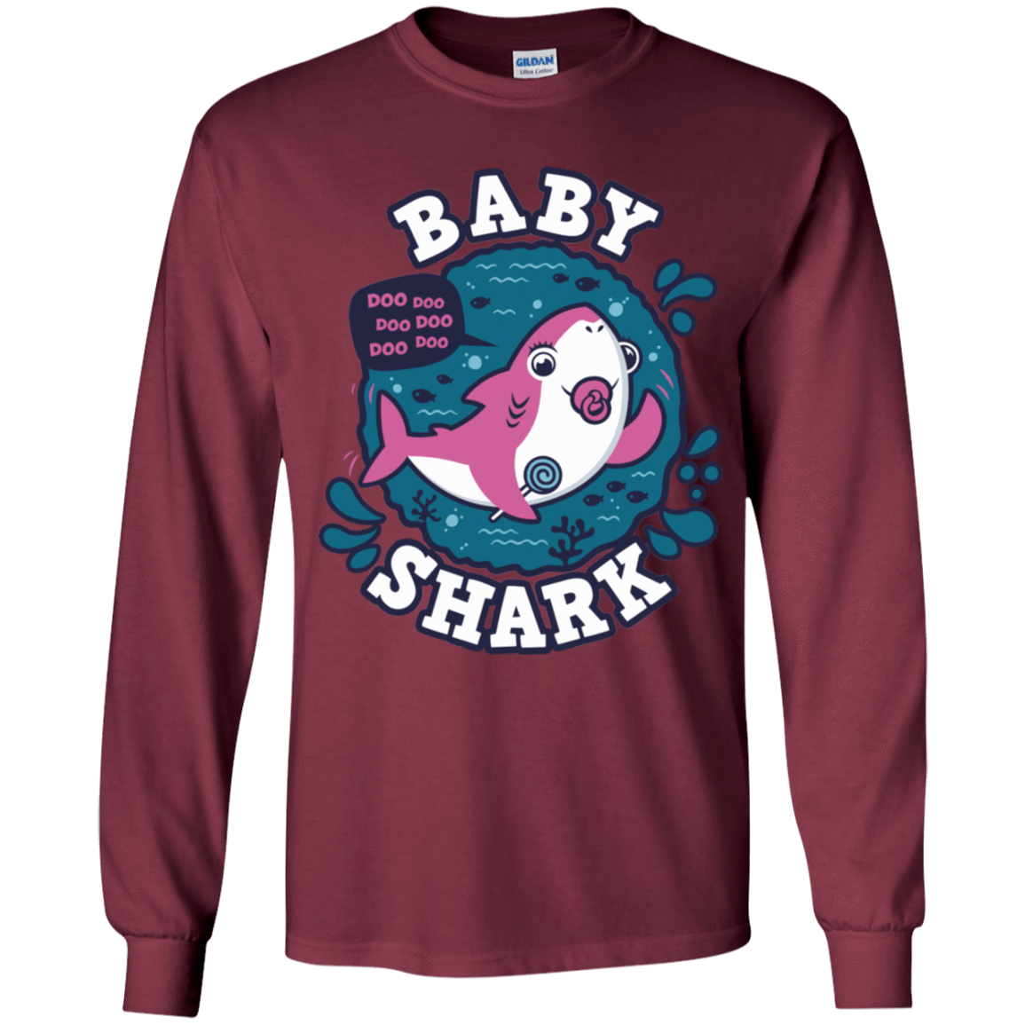 T-Shirts Maroon / YS Shark Family trazo - Baby Girl chupete Youth Long Sleeve T-Shirt