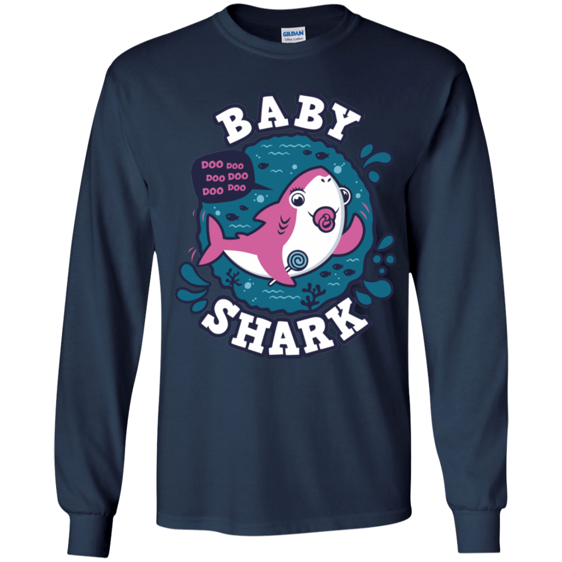 T-Shirts Navy / YS Shark Family trazo - Baby Girl chupete Youth Long Sleeve T-Shirt