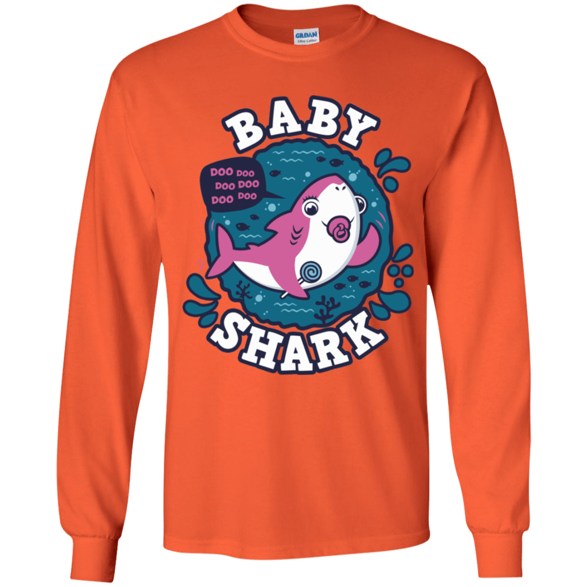 T-Shirts Orange / YS Shark Family trazo - Baby Girl chupete Youth Long Sleeve T-Shirt