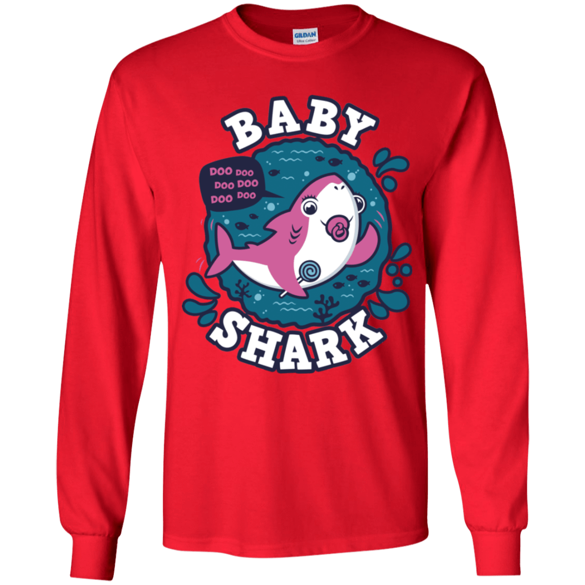 T-Shirts Red / YS Shark Family trazo - Baby Girl chupete Youth Long Sleeve T-Shirt