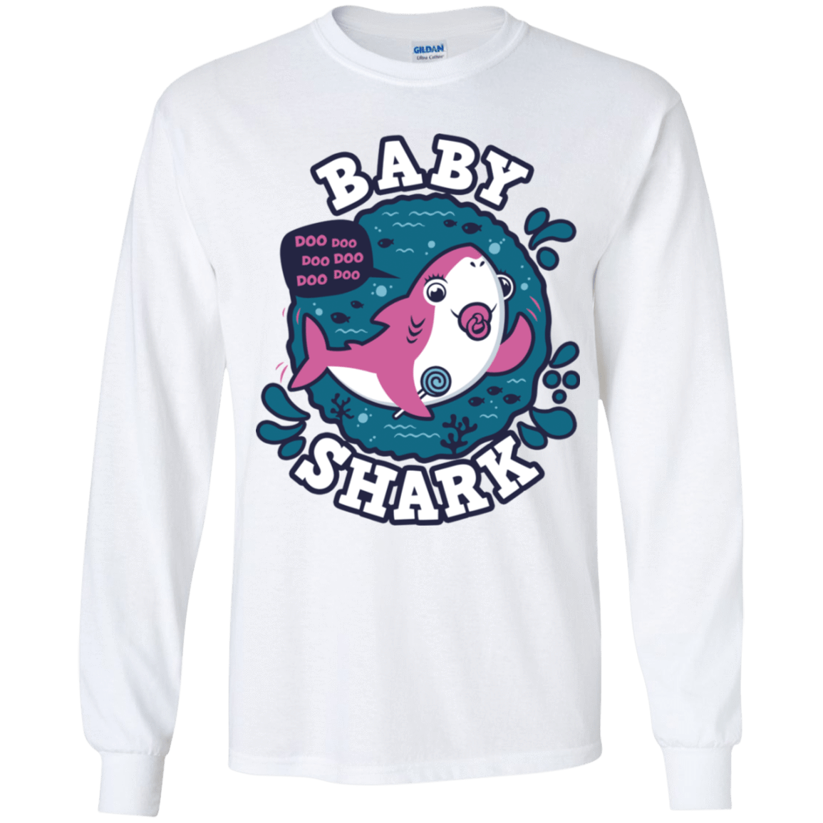 T-Shirts White / YS Shark Family trazo - Baby Girl chupete Youth Long Sleeve T-Shirt